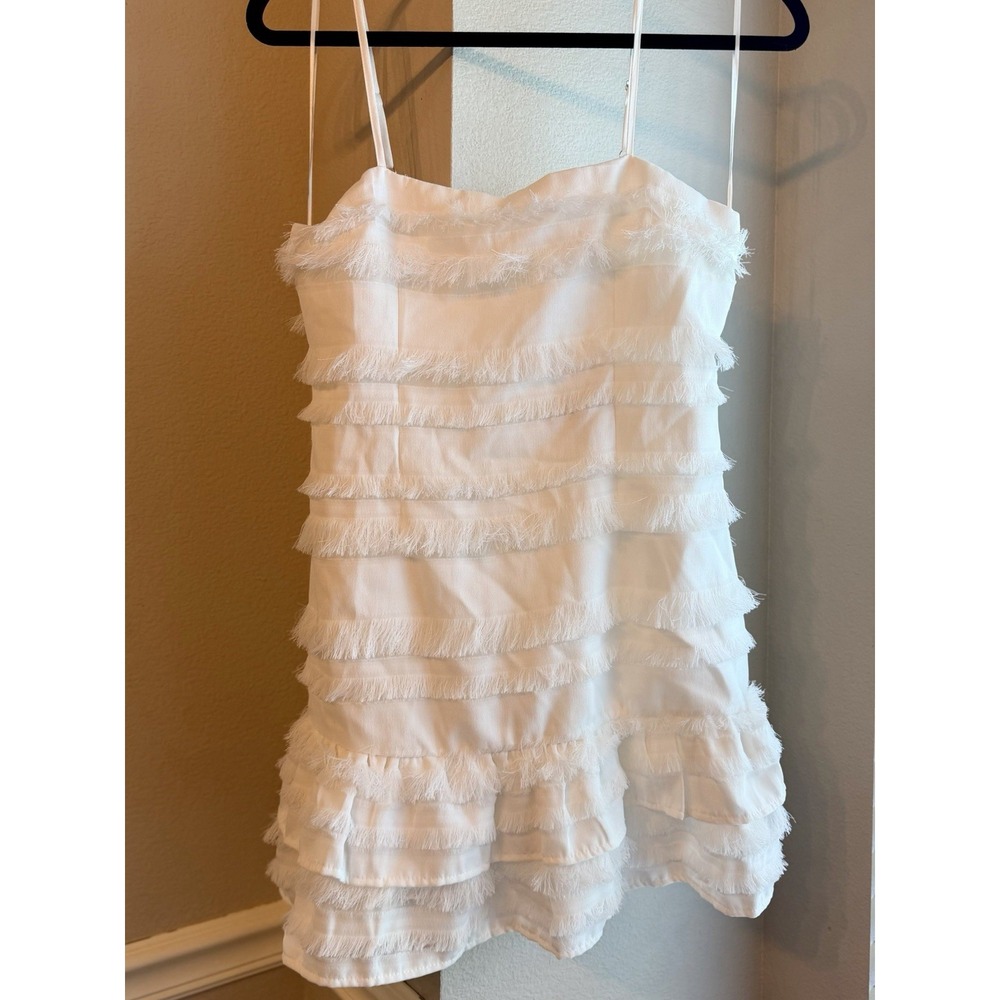 Princess Polly Molina White Solid Fringe Ruffle Mini Dress Sleeveless Zip US 6 - Picture 4 of 12